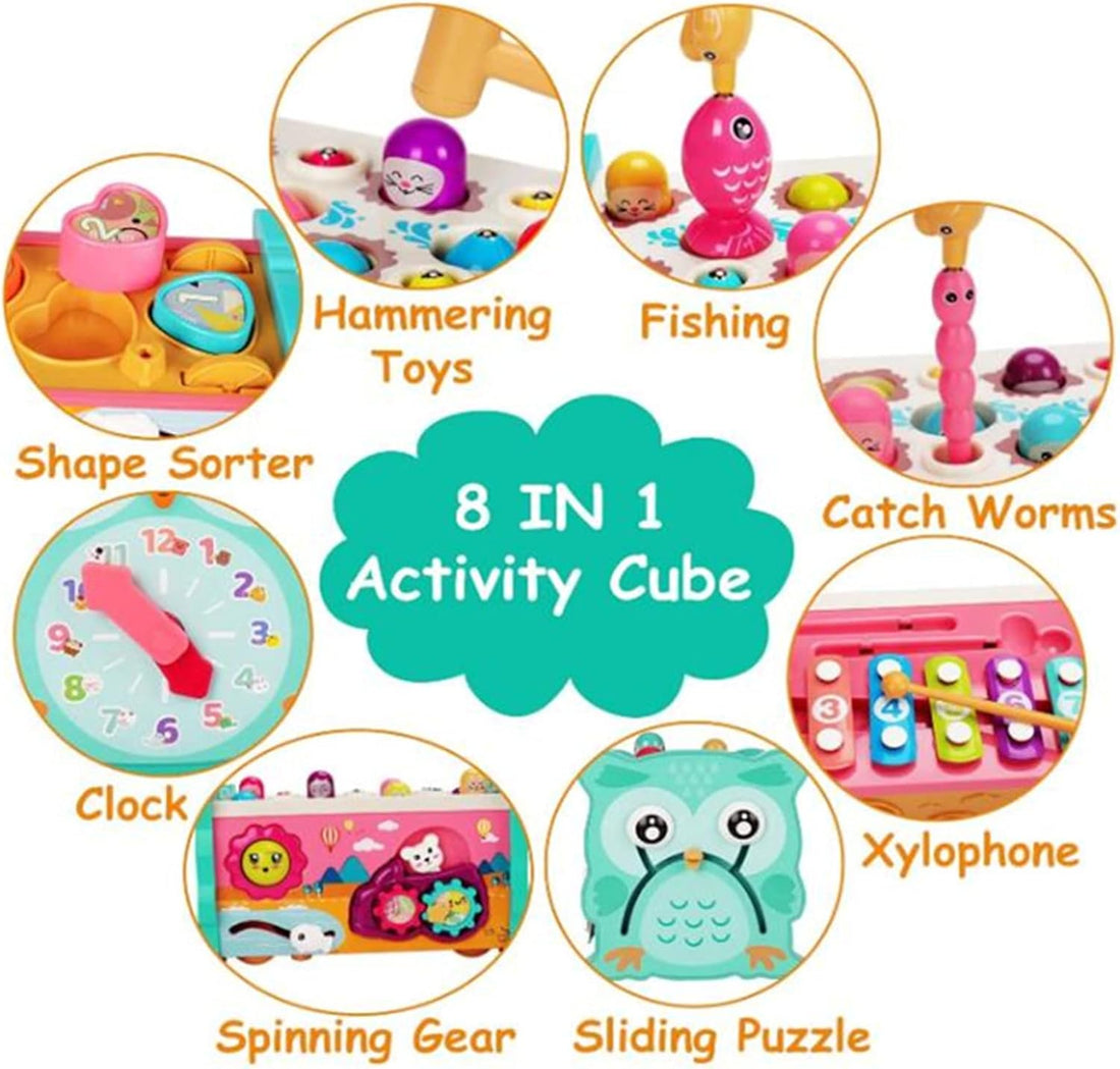8 in 1 Toddler Activity Cube, Baby Montessori Developmental Toy